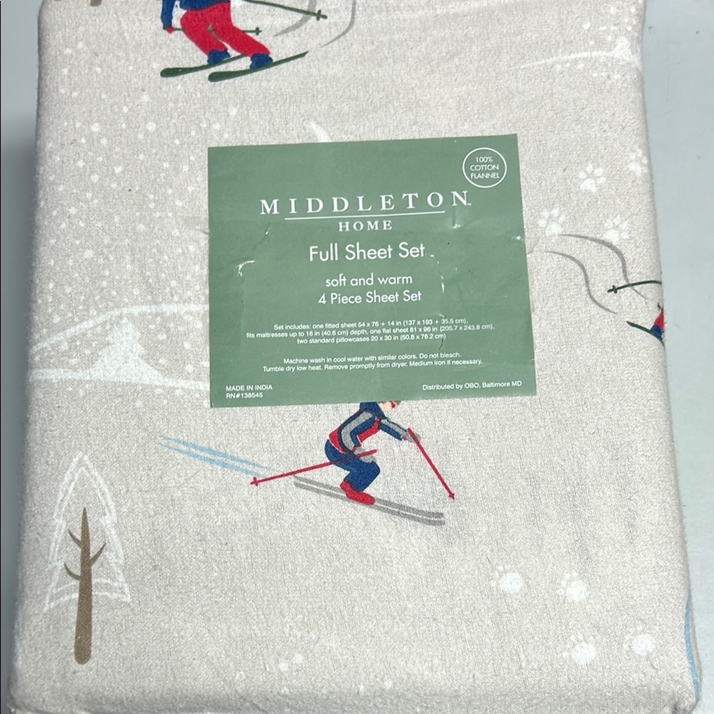 Middleton Flannel Cream Skiing Pattern Full Sheet Set